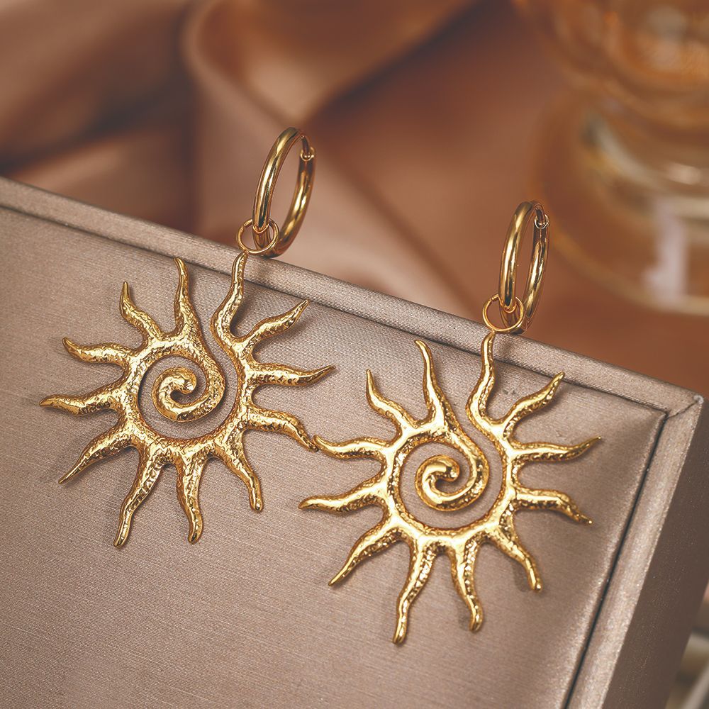 Sun-Shaped Stainless Steel Earrings — Vintage Style Gift